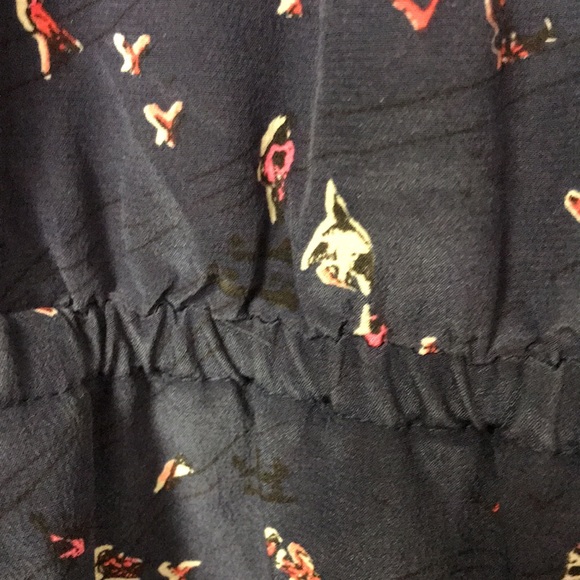 Madewell Silk Dress Size 6 Navy with Abstract Red birds Elastic waist Lined - Picture 5 of 14